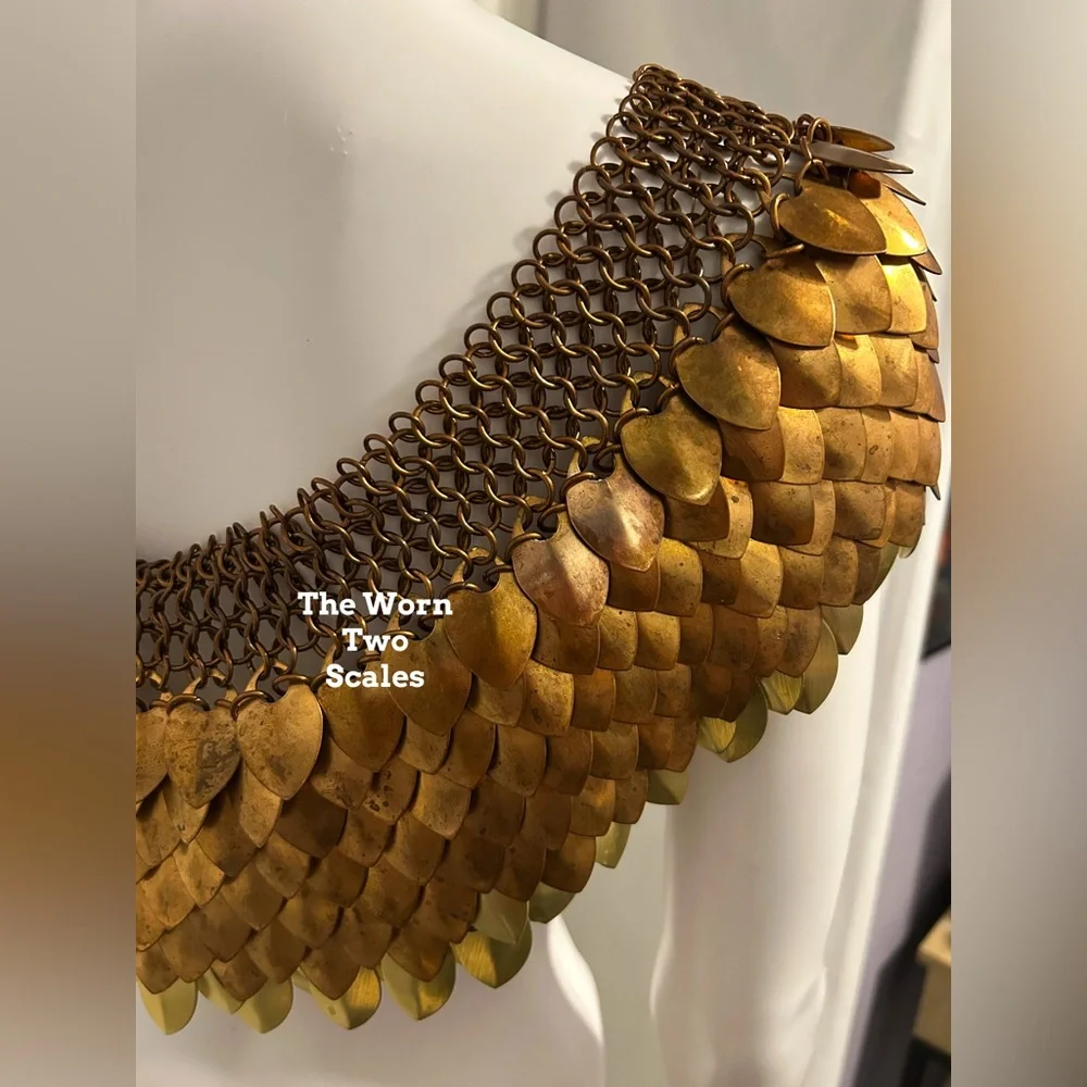 Rare Handmade Bronze Dragon Scales Chainmail Mantle Capulet Game Of Thrones - Picture 8 of 8